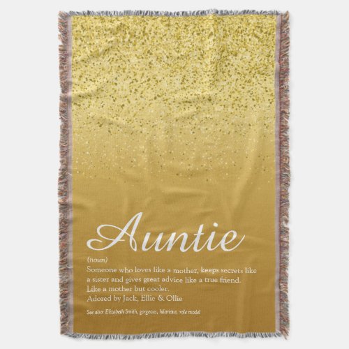 Best Ever Aunt Auntie Definition Gold Glitter Throw Blanket