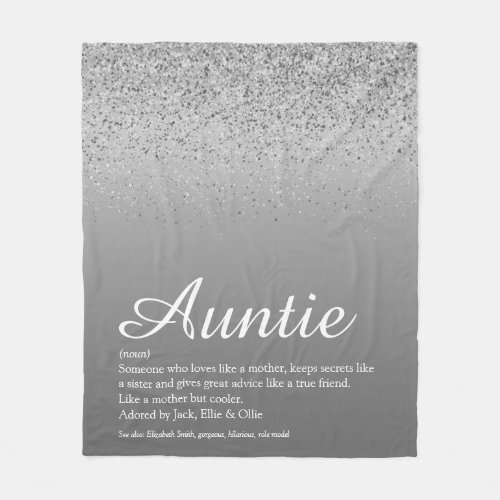 Best Ever Aunt Auntie Definition Silver Glitter Fleece Blanket