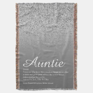 Best Ever Aunt Auntie Definition Silver Glitter Throw Blanket