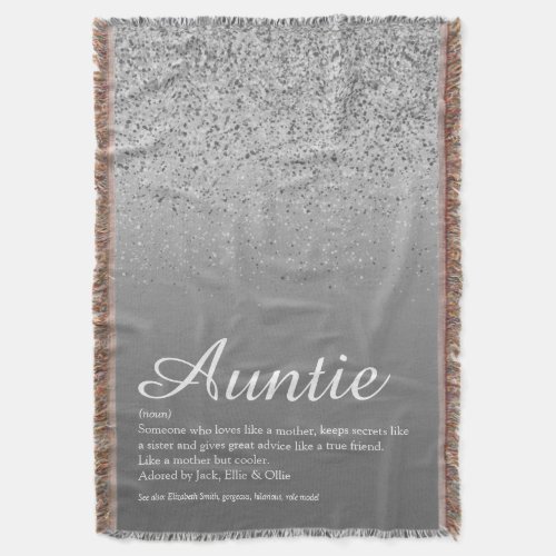 Best Ever Aunt Auntie Definition Silver Glitter Throw Blanket