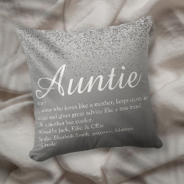 Best Ever Aunt Auntie Definition Silver Glitter Throw Pillow