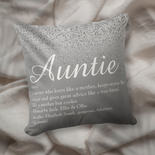 Best Ever Aunt Auntie Definition Silver Glitter Throw Pillow (Best Ever Aunt Auntie Definition Silver Glitter Throw Pillow)