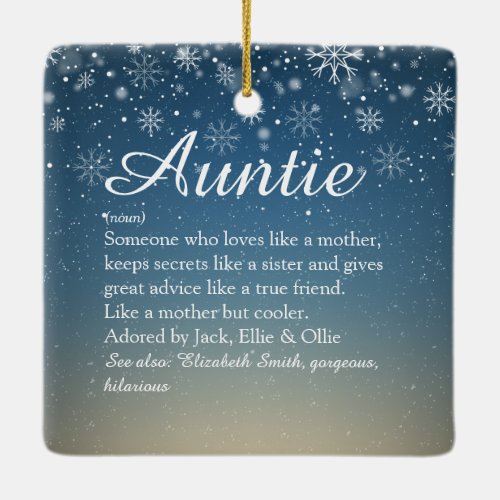 Best Ever Aunt Auntie Definition Snowflakes Ceramic Ornament