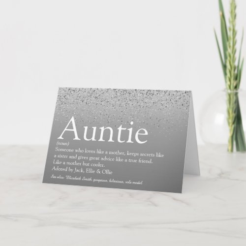 Best Ever Auntie Aunt Definition Silver Glitter Card