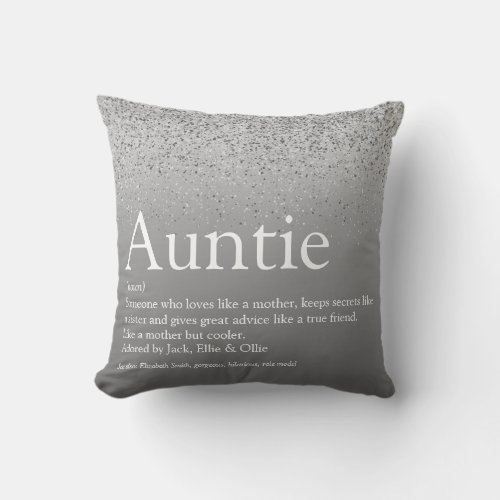 Best Ever Auntie Aunt Definition Silver Glitter Throw Pillow