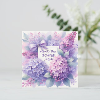 Best Ever Bonus Mom Lilac Pink Botanical Flowers Holiday Card