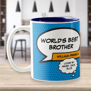 Best Ever Brother Cool Modern Fun Comic Book Blue Two-Tone Coffee Mug