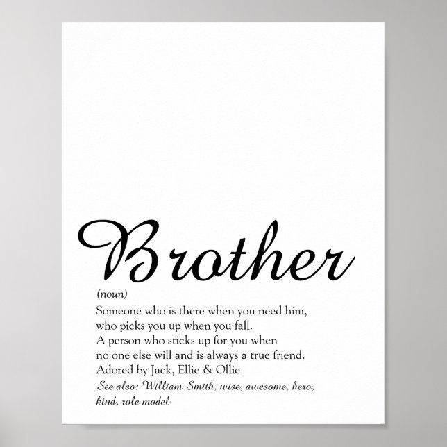 Best Ever Brother Definition Black and White Fun Poster (Front)