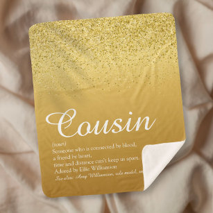 Best Ever Cousin Definition Fun Gold Glitter Sherpa Blanket