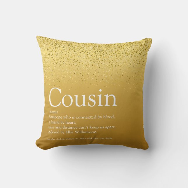 Best Ever Cousin Definition Glitzy Gold Glitter Throw Pillow (Front)