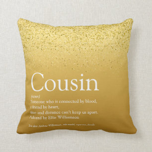 Best Ever Cousin Definition Glitzy Gold Glitter Throw Pillow