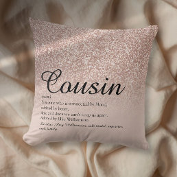 Best Ever Cousin Definition Rose Gold Glitter Throw Pillow