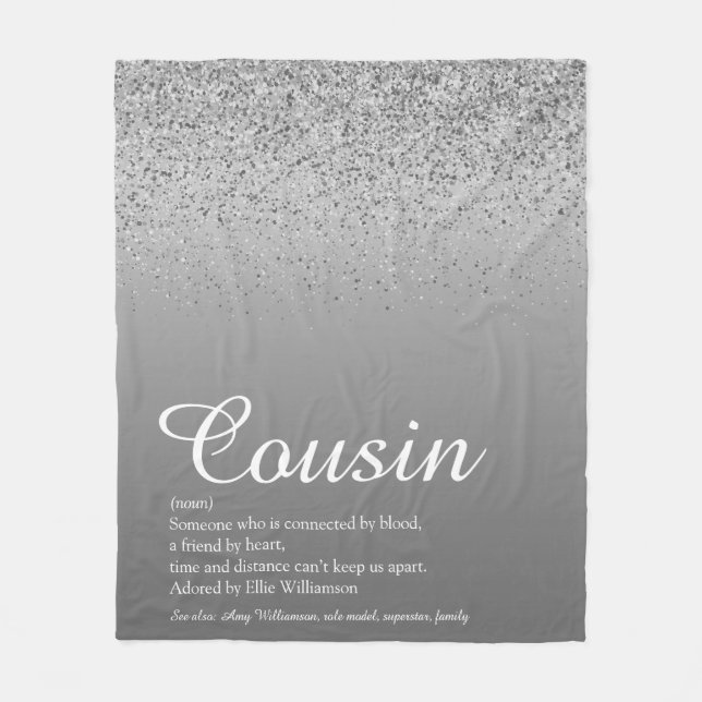 Best Ever Cousin Definition Silver Glitter Fleece Blanket (Front)
