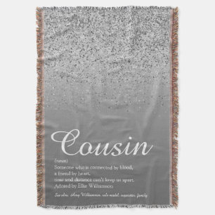 Best Ever Cousin Definition Silver Glitter Throw Blanket