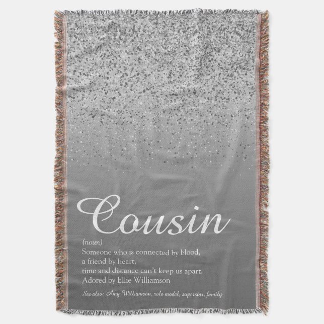 Best Ever Cousin Definition Silver Glitter Throw Blanket (Front Vertical)