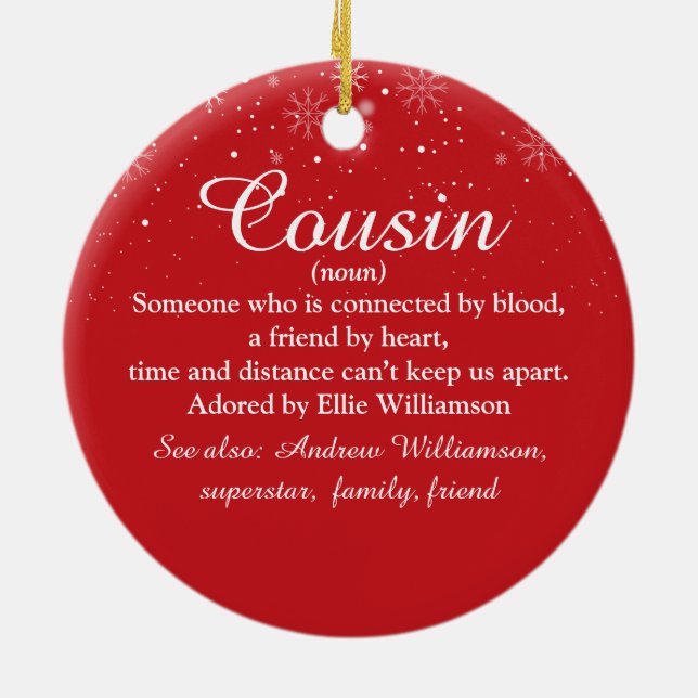 Best Ever Cousin Definition Snowflakes Photo Ceramic Ornament (Back)