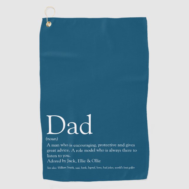 Best Ever Dad, Daddy, Father Definition Blue Fun Golf Towel (Front)