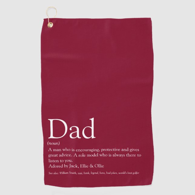 Best Ever Dad Daddy Father Definition Fun Burgundy Golf Towel (Front)