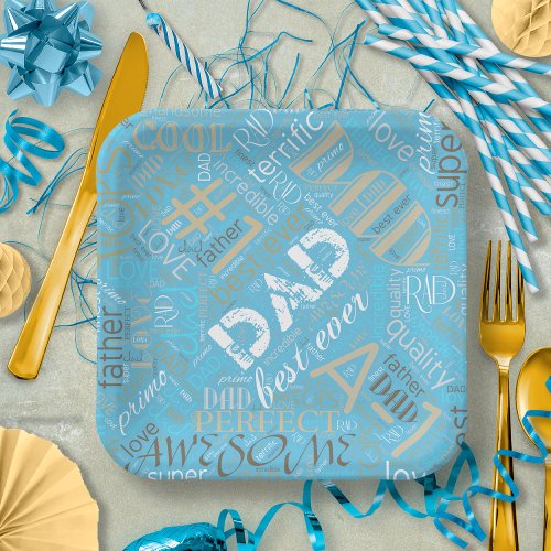 Best Ever Dad Word Cloud Blue ID263 Paper Plates