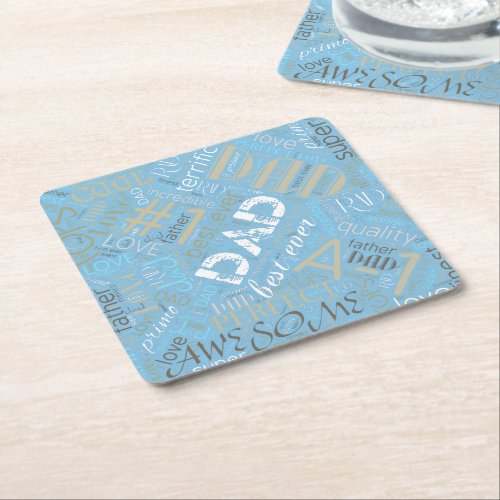 Best Ever Dad Word Cloud Blue ID263 Square Paper Coaster