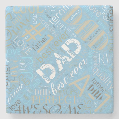 Best Ever Dad Word Cloud Blue ID263 Stone Coaster