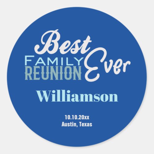 Best Ever Family Reunion Monogram Blue Invite Seal