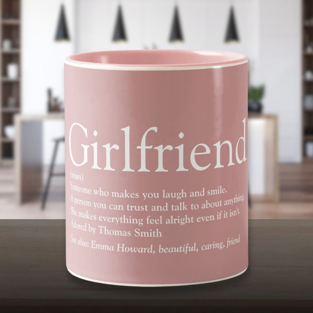Best Ever Girlfriend Definition Girly Pink Two-Tone Coffee Mug (Best Ever Girlfriend Definition Girly Pink Two-Tone Coffee Mug)