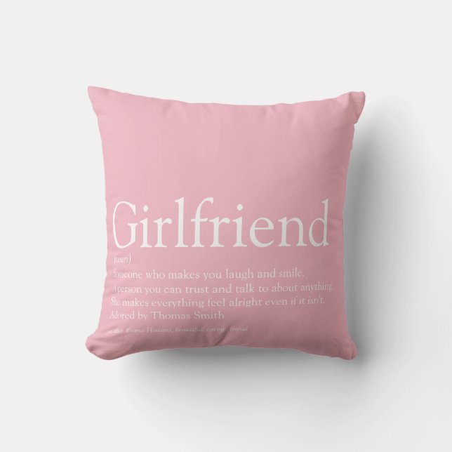 Best Ever Girlfriend Love Hearts Definition Pink Throw Pillow (Front)
