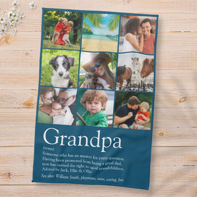 Best Ever Grandfather Grandpa Photo Collage Blue Kitchen Towel (Creator Uploaded)