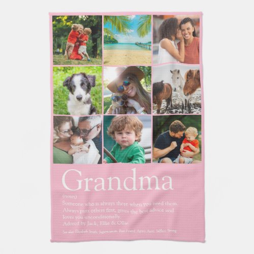 Best Ever Grandma Definition 9 Photo Collage Pink Kitchen Towel