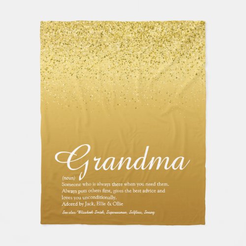 Best Ever Grandma Definition Gold Glitter Fleece Blanket