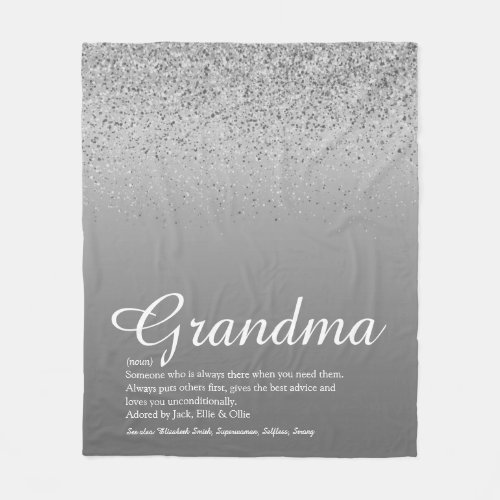 Best Ever Grandma Definition Silver Glitter Fleece Blanket