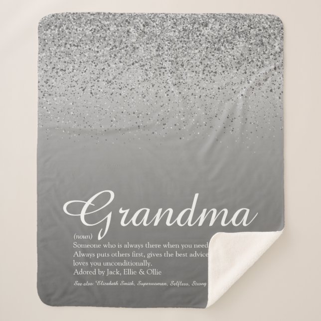 Best Ever Grandma Definition Silver Glitter Sherpa Blanket (Front)