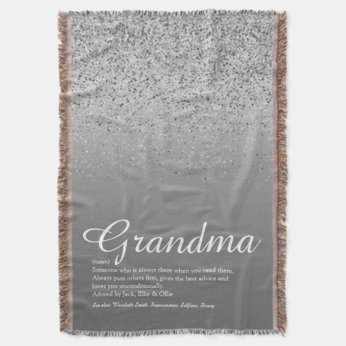 Best Ever Grandma Definition Silver Glitter Throw Blanket