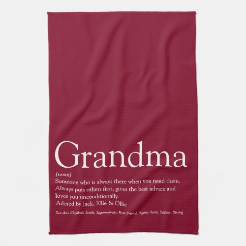 Best Ever Grandma Grandmother Definition Burgundy Kitchen Towel
