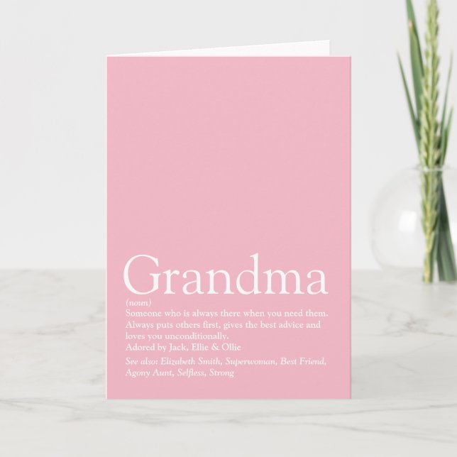 Best Ever Grandma Grandmother Definition Pink Card (Front)