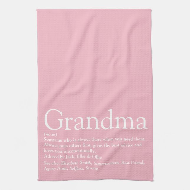 Best Ever Grandma, Grandmother Definition Pink Kitchen Towel (Vertical)