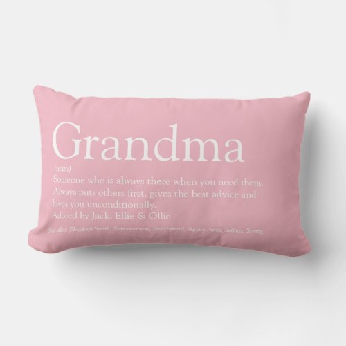 Best Ever Grandma Grandmother Definition Pink Lumbar Pillow