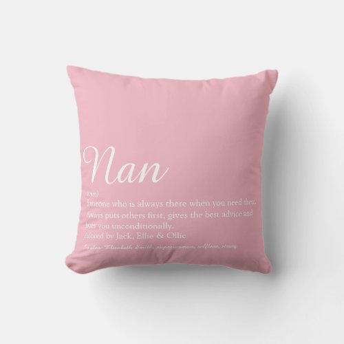 Best Ever Grandma Grandmother Definition Pink Throw Pillow