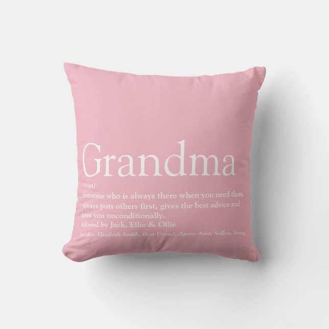 Best Ever Grandma, Grandmother Definition Pink Throw Pillow (Front)