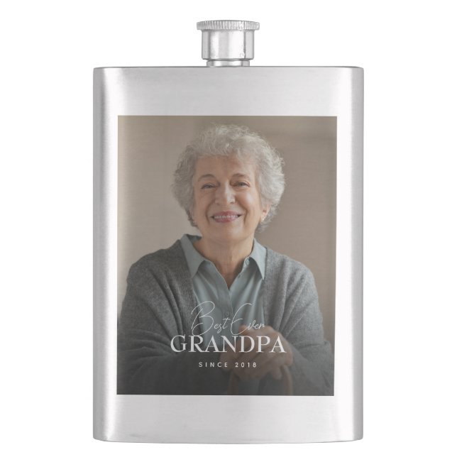 Best Ever Grandma Since 20XX Simple Elegant Photo Flask (Front)
