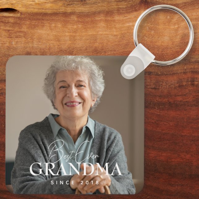 Best Ever Grandma Since 20XX Simple Elegant Photo Keychain (Back)