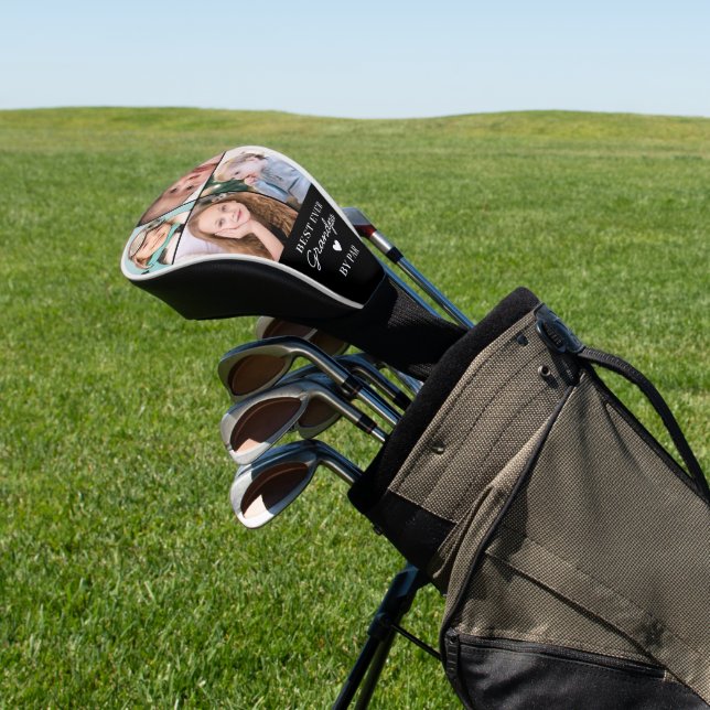 Best Ever Grandpa By Par Photo Collage Heart Golf Head Cover (In Situ)