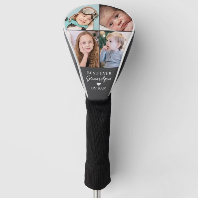 Best Ever Grandpa By Par Photo Collage Heart Golf Head Cover (Front)