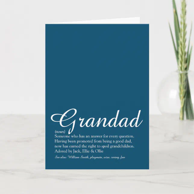 Best Ever Grandpa Grandad Papa Definition Script Card | Zazzle