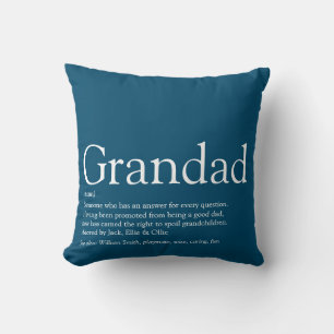 Best Ever Grandpa, Grandfather Definition Blue Throw Pillow
