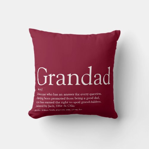 Best Ever Grandpa Grandfather Definition Burgundy Throw Pillow