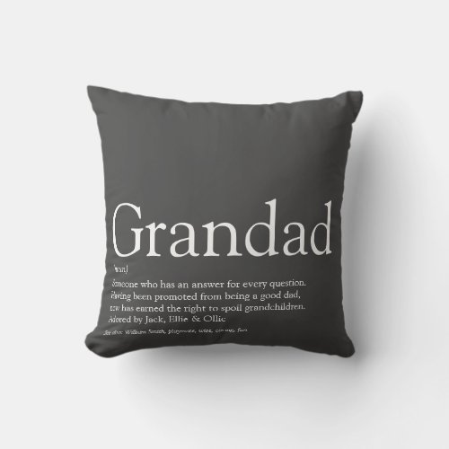 Best Ever Grandpa Grandfather Definition Gray Throw Pillow