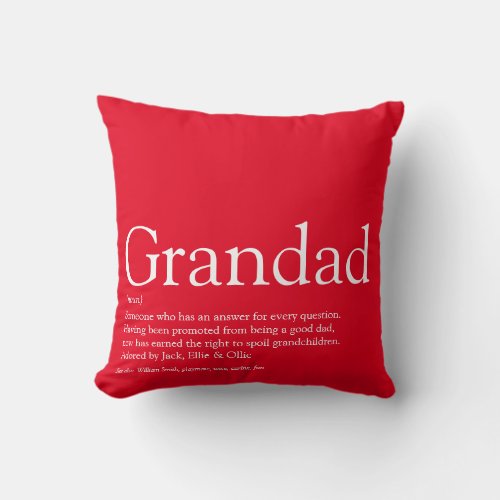 Best Ever Grandpa Grandfather Definition Red Throw Pillow
