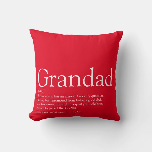 Best Ever Grandpa Grandfather Definition Red Throw Pillow (Front)